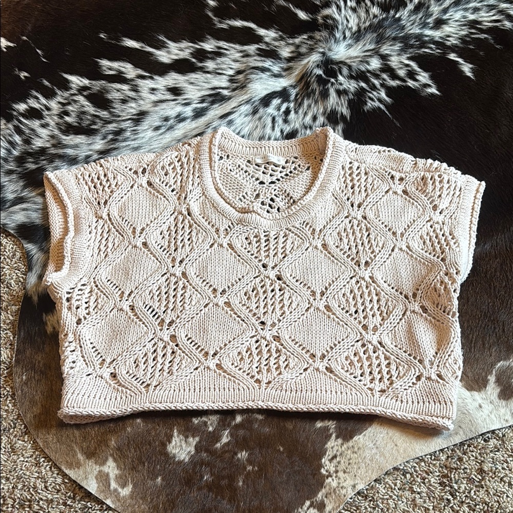 Cream Textured Knit Crew Neck Sweater